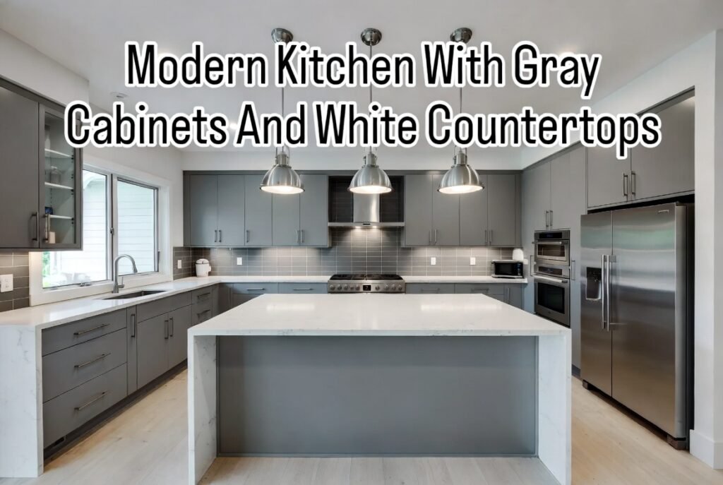Modern Kitchen With Gray Cabinets And White Countertops