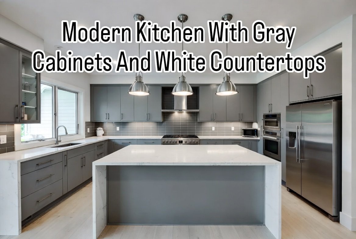 Modern Kitchen With Gray Cabinets And White Countertops